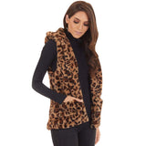 Fashion Women Hooded Sleeveless Vest 2019 Autumn and Winter Leopard Print Pockets Warm Faux Fur Vest - webtekdev
