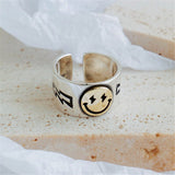 Hot Sale Happy Smiley Face Lightning 925 Sterling Silver Female Ring Big Large Retro Vintage Golden Gothic Women Jewelry Rings - webtekdev
