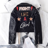 2020 New Fashion Spring Printed Letters Pu Leather Jacket Women Rivet Beading Locomotive Short Basic Streetwear Faux Jacket Coat - webtekdev