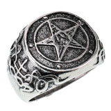Retro Personality Pentagram Satanism Five-Pointed Star Rings Stainless Steel Gothic Punk Minimalist Signet Ring Men Jewelry Gift - webtekdev