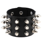 Black Spiked Rivets Stud Wide Cuff Leather Punk Gothic Rock Unisex Bangle Harness Wristband Bracelets for Women Men Emo Jewelry - webtekdev