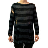 Punk Gothic Cool Male Striped Long Sweater Man Stretch Thin Pullover Broken Sweaters Hollow Out Slit Spring KnitTop Jumpers 2020 - webtekdev