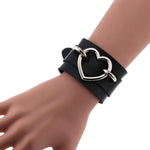 Heart Bracelet Black Leather Wristband Cuff goth gothic punk armbands Fashion bracelets women men emo metal cosplay jewelry - webtekdev