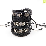 Lacoogh 1Set/5-6PCs Punk Rock Skull Star Leather Bracelets For Men Women Gothic Braided Rope Jewelry Gifts Multi Charm Bracelet - webtekdev