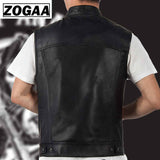 ZOGGA 2019 Men Vest Black Biker Motorcycle Hip Hop Waistcoat Male Faux Leather Punk Solid Black Spring Sleeveless Leather Vest - webtekdev