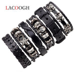 Lacoogh 1Set/5-6PCs Punk Rock Skull Star Leather Bracelets For Men Women Gothic Braided Rope Jewelry Gifts Multi Charm Bracelet - webtekdev