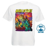 Mars Attacks Movie Mens T Shirt Attacking Alien With A Saucer Filled Sky - webtekdev