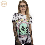 ISTider Punk Style T Shirt Women Four Eyes Alien Splash Black Printing T-Shirts Casual Long Section Tops Loose Hip Hop Tshirt - webtekdev