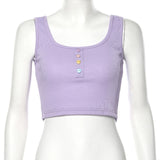 Raisevern Women Sleeveless Crop Top Basic Purple Knitted Tank Tops Cute Button Vest Tee Party Bodycon Stretch Tops Dropship - webtekdev