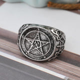 Retro Personality Pentagram Satanism Five-Pointed Star Rings Stainless Steel Gothic Punk Minimalist Signet Ring Men Jewelry Gift - webtekdev