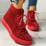 New Style Solid Studded Eyelet Sneaker Lace-up Casual Flat Martin Boots for Women - webtekdev