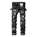 KIOVNO Men Ripped Pleated Jeans Pants With Rivets Fashion Badge Patchwork Denim Trousers Male Punk Style - webtekdev
