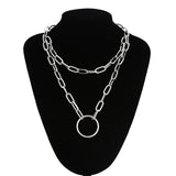 Double layer Lock Chain necklace punk 90s link chain silver color padlock pendant necklace women fashion gothic  jewelry - webtekdev