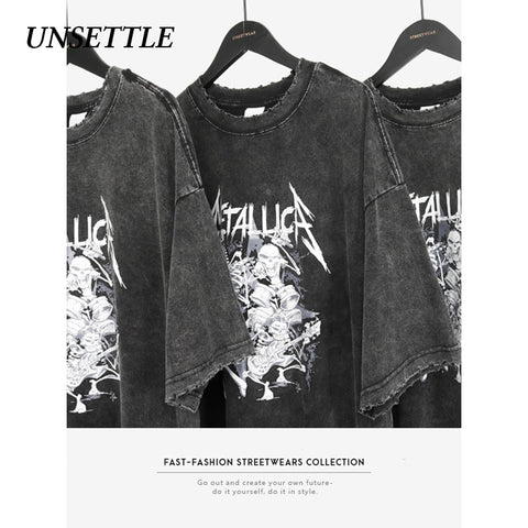 UNSETTLE 2020SS Harajuku T-shirts Rock Summer Men/Women Hip Hop Print  Fashion Streetwear Frayed t shirt Short Sleeve Tee Tops - webtekdev