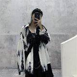 Tie Dye Women Cool Blouse Female Long Sleeeve Loose Lapel Ink Design Button Pocket Hip Pop Man Shirt 2020 Rock Top Punk Ullzang - webtekdev