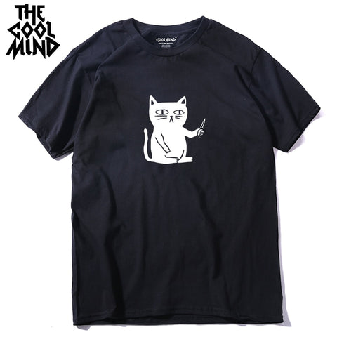 COOLMIND 100% cotton cool summer loose men T shirt casual short sleeve cat print men tshirt male summer t-shirt tops tee shirts - webtekdev