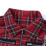 Rosetic Gothic Chic Sexy Club Punk Black Plaid  Women Tops Vest Slim Lapel Zipper Chain Plaid Female Goth Retro Hip Hop Shirt - webtekdev