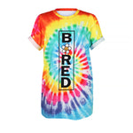 ISTider Tie-Dyed T Shirt Rainbow Color "BORED" Letters Print Hip Hop T-Shirt for Women Men Girls Boys Fashion Tops Streetwear - webtekdev