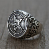 Vintage Signet Sigil Of Lucifer Ring for Men Boy Gothic Witch Church of Satan Cross Rings Satanic Lucifer Male Jewelry - webtekdev