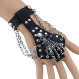 Mens Gothic Alloy Spike Skeleton Hand Wrap Leather Cuff Finger Bracelet - webtekdev