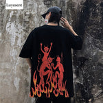 Punk Cool Demon Fire Print Lady T-shirts 2020 Summer Couple Man Hip-pop Rock Loose Basic T Shirt Harajuku Casual Black White Top - webtekdev