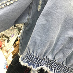 Frayed Denim Short Jacket Women's 2020 Spring New Hand Studded Diamond Loose Casual Style Jean Jacket Top Elastic Waist Coat - webtekdev