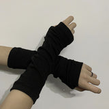 Black Punk Gothic Unisex Fingerless Gloves Cuff Women Men Ninja Sport Outdoor Elbow Length Mittens 2020 Cool Stretch Arm Warmer - webtekdev