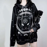 Raisevern Harajuku Punk Hoodie Pentagram Print Black Sweatshirts Gothic Streetwear Pullovers Long Sleeve Hooded Outfits Dropship - webtekdev