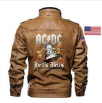 New goatskin ACDC clock leather jacket Slim leather motorcycle men's jacket brand clothing embroidery badge - webtekdev