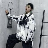 Tie Dye Women Cool Blouse Female Long Sleeeve Loose Lapel Ink Design Button Pocket Hip Pop Man Shirt 2020 Rock Top Punk Ullzang - webtekdev
