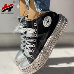 Woman Spring Leopard print Canvas Fashion Sneakers Rhinestone sequin flat Wild women's shoes  Youth casual shoes Plus Size - webtekdev