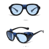 KEITHION Retro Steam punk Sunglasse Men Round Designer Steam Punk PU leather Shields Sunglasses Women Goggles UV400 Gafas de Sol - webtekdev