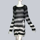 Plus size Gothic Sweater Women Loose Befree Winter Long Pullover Striped Hole Rock Hip-pop Sweaters Knit Jumpers Sweter Mujer - webtekdev