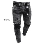 2020 Hot Men's Painted Skinny Slim Fit Straight Ripped Distressed Pleated Knee Patch Denim Pants Stretch Pleated Snowflake jeans - webtekdev