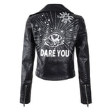 2019 New Women Autumn Winter Faux Soft Leather Jackets Coats Lady Black PU Rivet Zipper Epaulet 3D print Motorcycle Streetwear - webtekdev