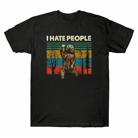 Vintage Rare Bear I Hate People Funny Camping Usa T-Shirt S-2Xl Gyms Fitness Tee Shirt - webtekdev