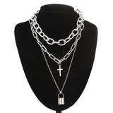 Double layer Lock Chain necklace punk 90s link chain silver color padlock pendant necklace women fashion gothic  jewelry - webtekdev