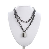 Double layer Lock Chain necklace punk 90s link chain silver color padlock pendant necklace women fashion gothic  jewelry - webtekdev