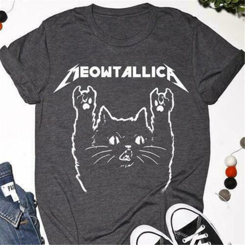 Cat Meowtallica Cat Rock Music Men T-Shirt Dark Heather Cotton S-3Xl Summer Style Tee Shirt - webtekdev