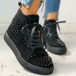 New Style Solid Studded Eyelet Sneaker Lace-up Casual Flat Martin Boots for Women - webtekdev