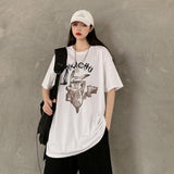 Cute Cartoon Print Couple T-shirts 2020 Summer Woman Man Letter Lovely Harajuku Loose O Neck Basic T Shirt White Black Sport Top - webtekdev