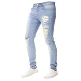 Mens Ripped Jeans Casual Skinny slim Fit Denim Pants Biker Hip Hop Jeans with sexy Holel Skinny Distressed Jeans Denim Pants - webtekdev