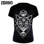 T Shirt Woman 2019 Gothic Star Punk Cat Print Tops Galaxy Short Sleeve Cat Print Black Loose Punk  Casual Femme Clothing - webtekdev