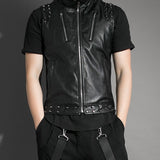 Men Faux Leather Studded Waistcoat Biker Vest Jacket Sleeveless Gilet Punk Rock 903-B551 - webtekdev