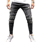 CYSINCOS Streetwear Men's Ripped Skinny Distressed Destroyed Slim Stretch Biker Jeans Men Pants With Holes Full Length Trousers - webtekdev