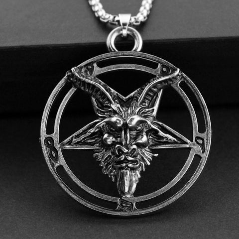Baphomet Inverted Goat Head Pentagram Pendant Necklace Baphomet LaVeyan LaVey satanic Occult Punk Necklaces For Men - webtekdev