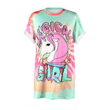 ISTider Harajuku Unicorn Tshirt MAGICAL GIRL Letters Print Rainbow Loose T Shirt Women Summer Tops Girls Hip Hop Shirt Plus Size - webtekdev