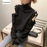 Turtleneck Lady Pullover Sweater 2020 Woman Hollow Out Button Bodycon Knit Top Khaki Coffee Black Autumn Basic Korea Slim Jumper - webtekdev