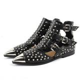 2020 Rivet Boots Metal Toe punk Booties Buckle Straps Flat Heel Black Ankle Women Boots Studded Decorated Lady Boot Motorcycle - webtekdev
