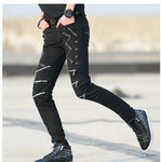 Idopy Fashion Slim Fit Pants Punk Style Black Patchwork Leather Zippers Dance Night Club Gothic Cool Jeans Trousers For Men - webtekdev